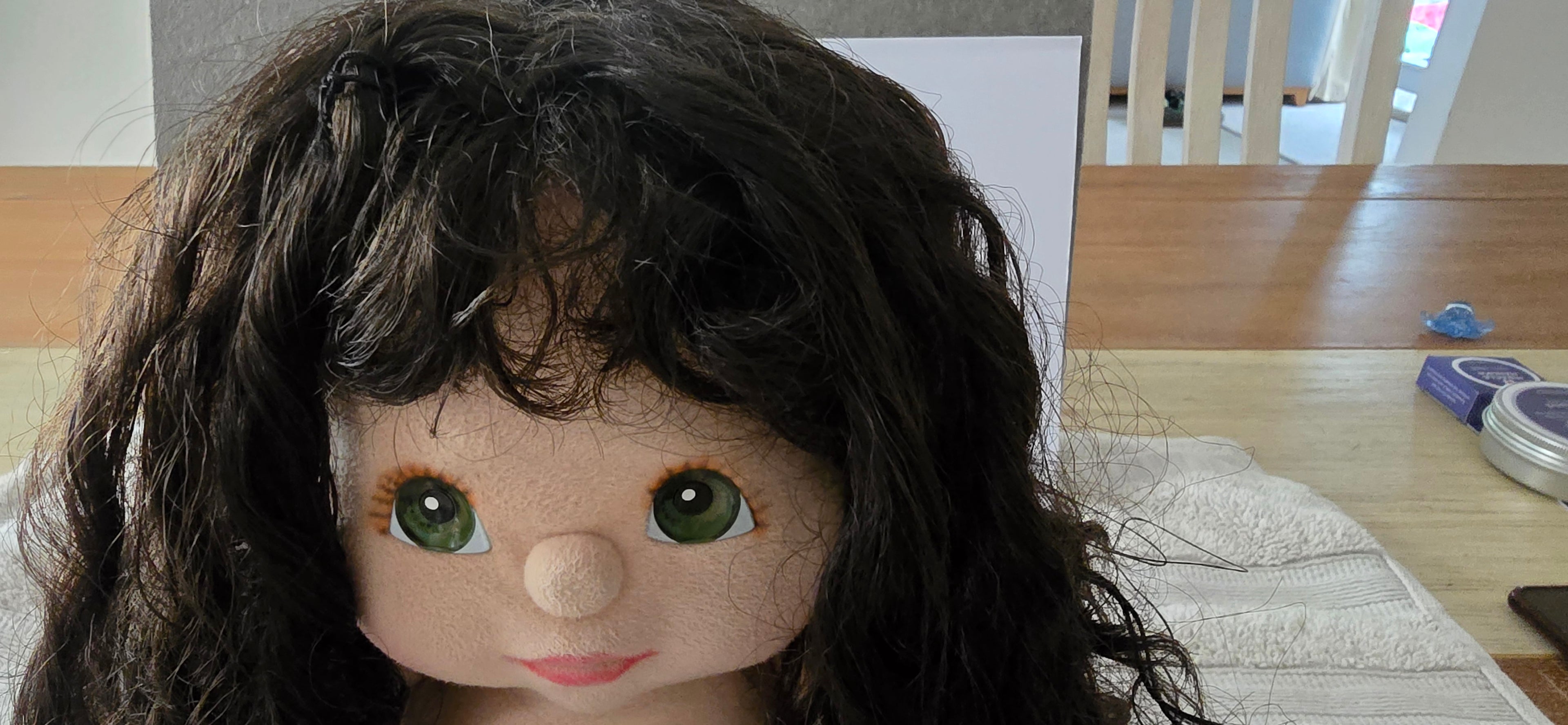 My child doll 1988 Mid Part Ringlet green eyes.Pink lips.