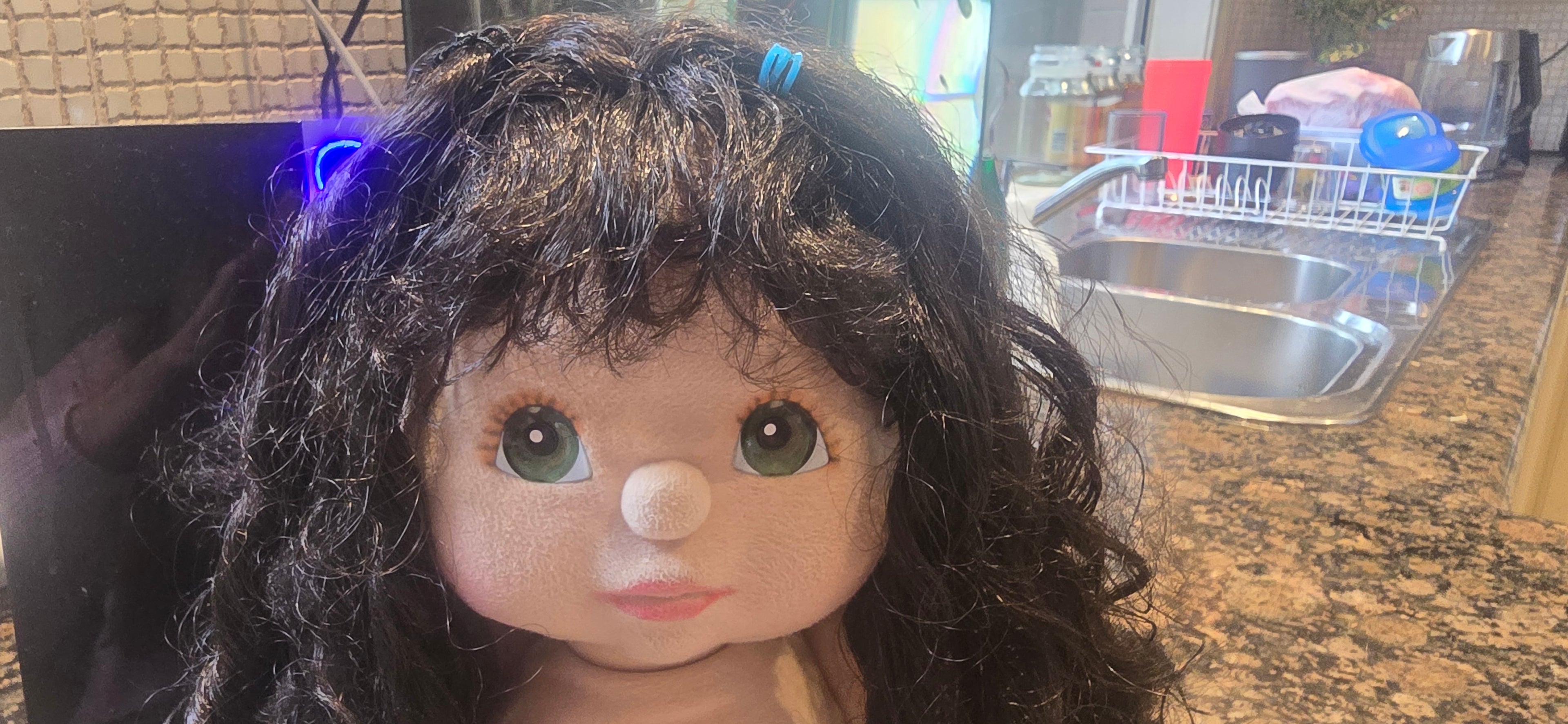 My child doll 1988 Mid Part Ringlet green eyes.Pink lips.